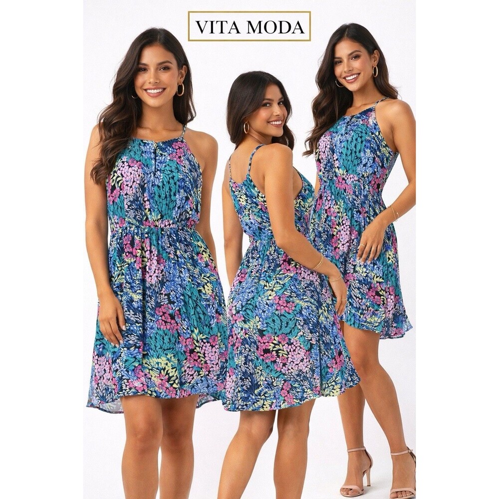 Bisou Bisou Womens Cocktail Mini Dress Size 14 Multicolor Floral Sleeveless Belt